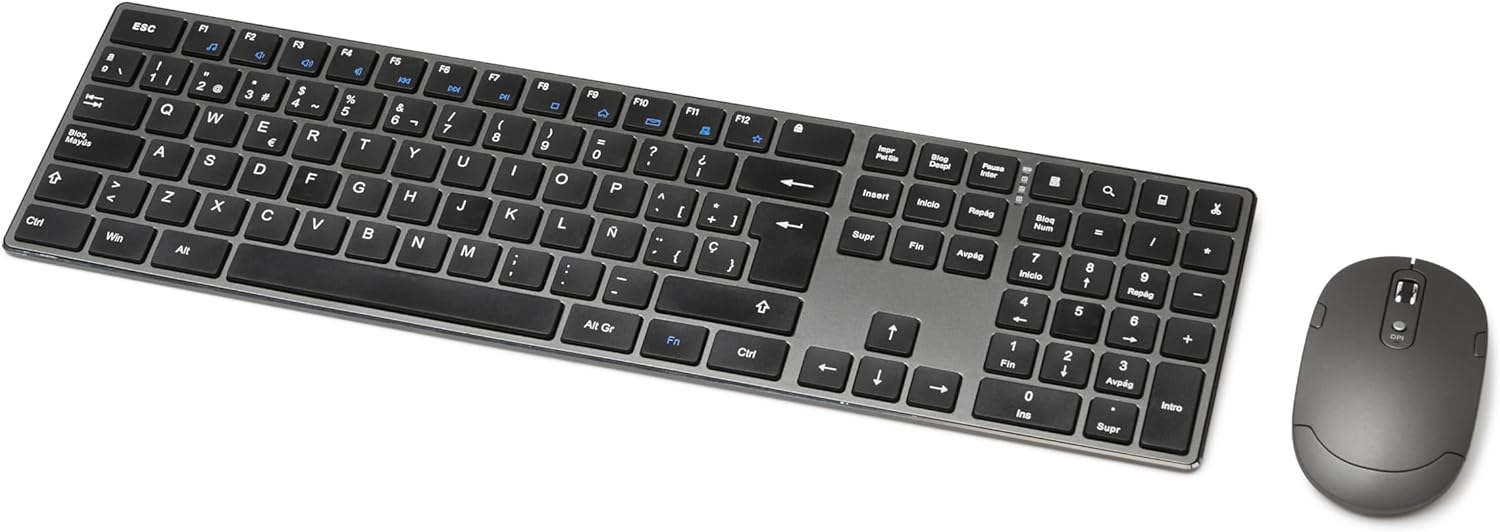 Amazon Basics Teclado ultrafino de tamaño completo y ratón inalámbrico, silencioso y recargable